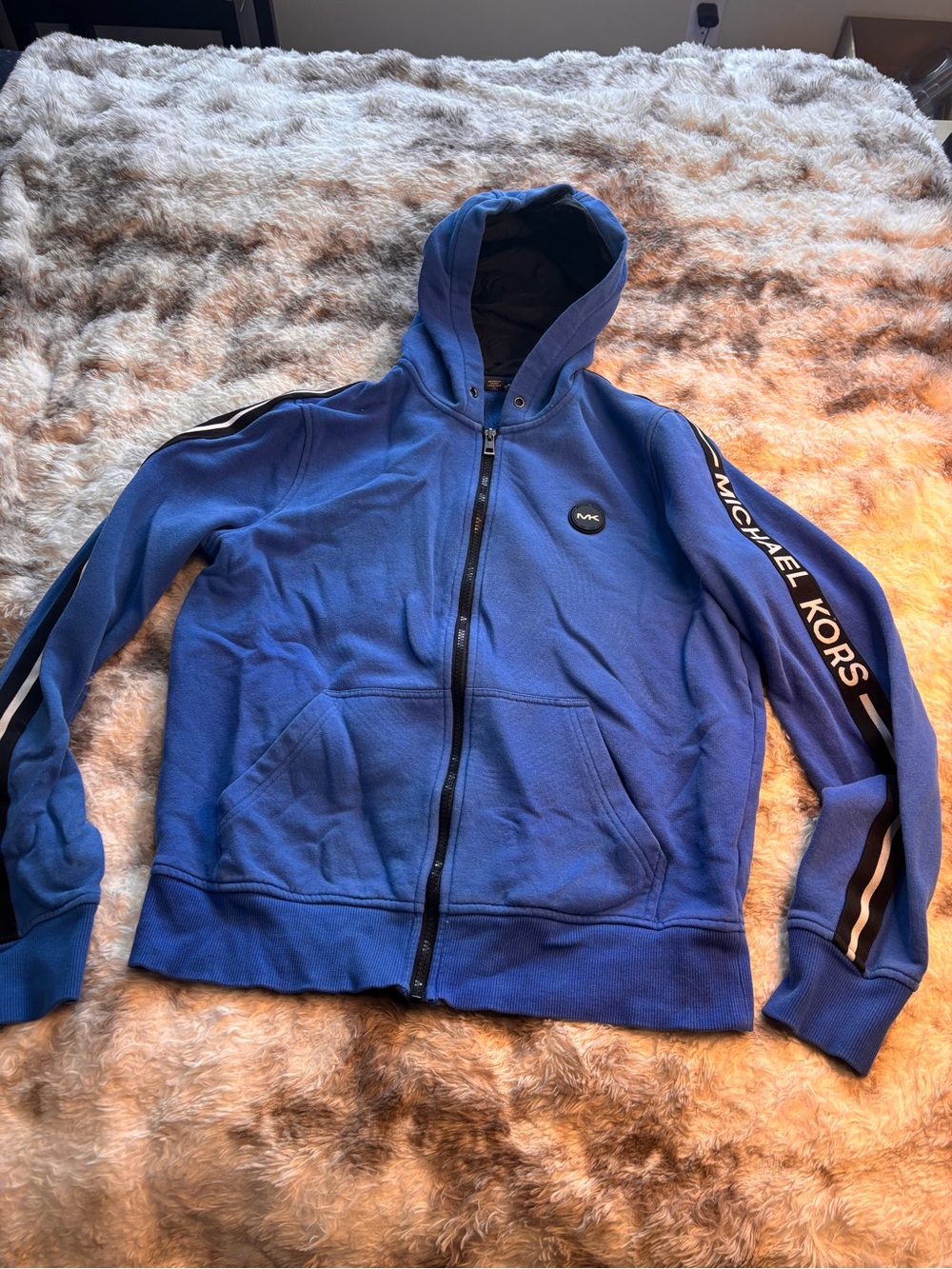 Michael Kors Royal Blue Hooded Zip Jacket with Branded Sleeve